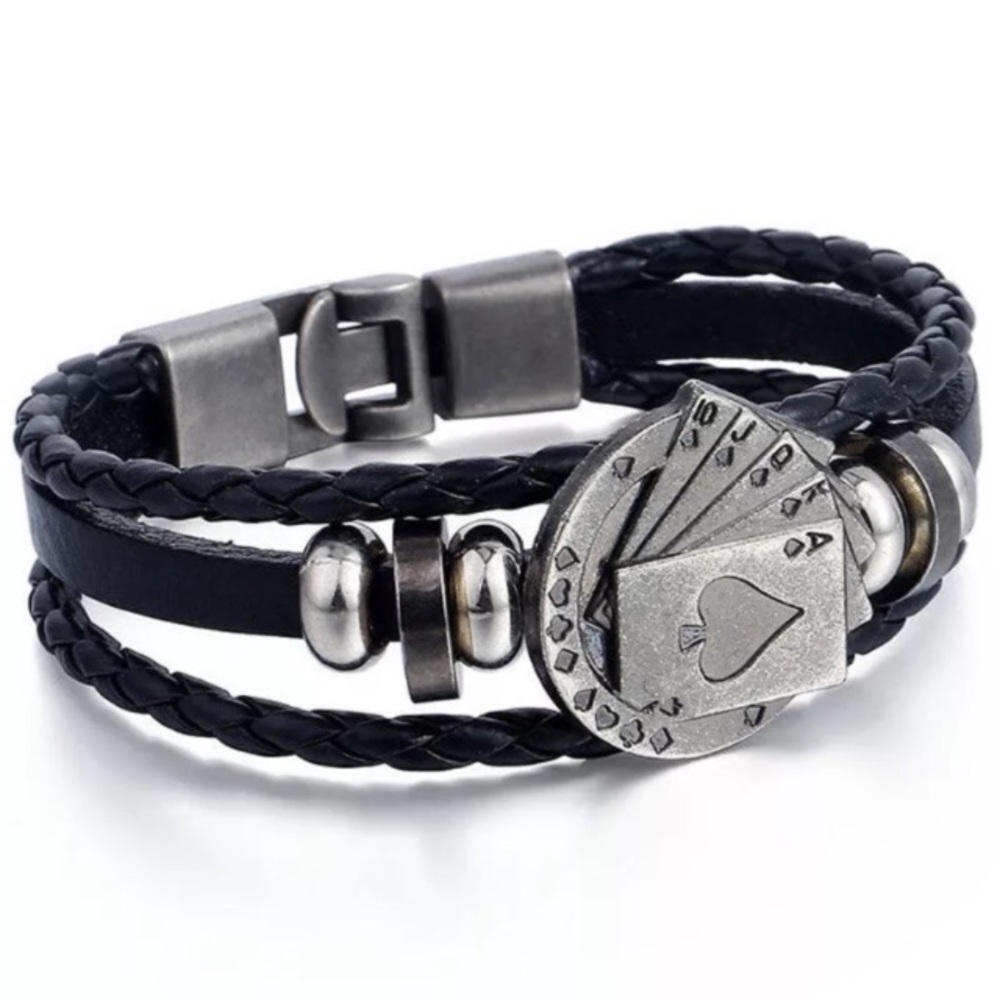 👑Hot Men poker card genuine leather bracelet